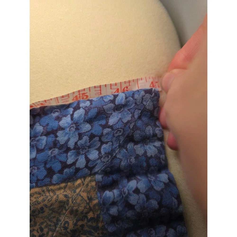 Vintage Handmade Patchwork Floral Quilt Blue Burgundy Cottagecore Throw 46x38